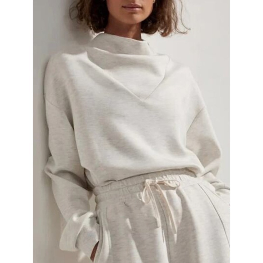 Varley Betsy Sweatshirt Oatmeal Heather Cowl Neck Drawstring Hem Medium - Picture 13 of 14